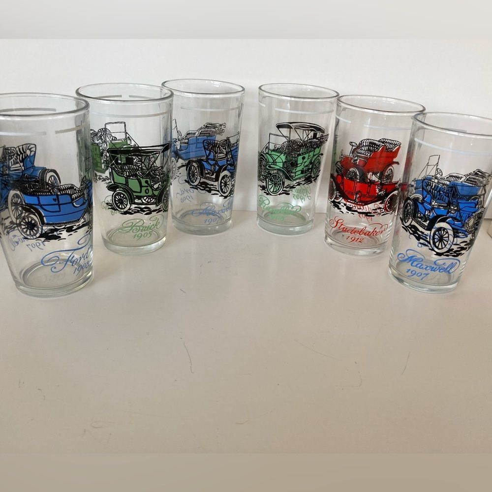 6 Vintage Glasses Antique Vechiles - Picture 5 of 6